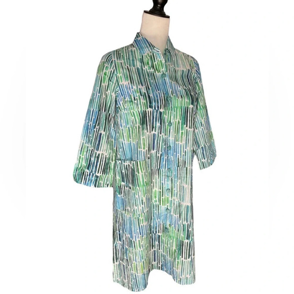 Karvinen Finland Dresses & Skirts - KARVINEN FINLAND button down shirt tunic mini dress green blue white abstract